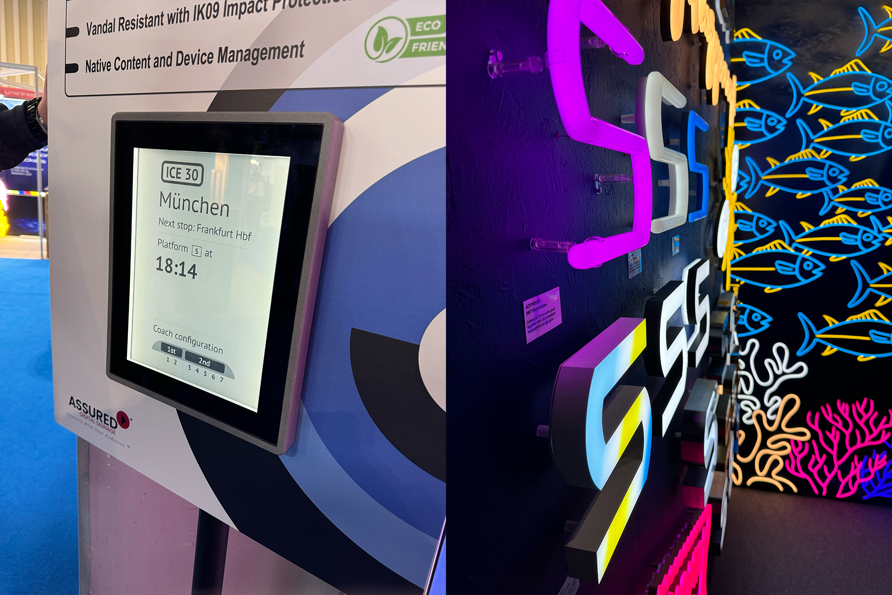A collection of digital signs, light boxes and ceiling displays from exhibitors. New, exciting signage, as well as basic hospitality staples.